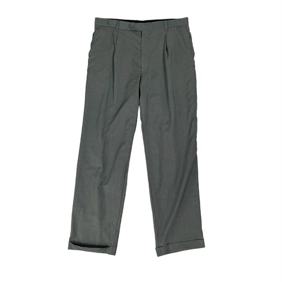 Vintage Hugo Boss Pants Mens 34 Gotham Grey Wool Pleated Front Cuffed Leg Dress - Picture 1 of 16